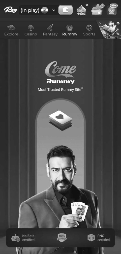 RS9 Game Rummy section featuring trusted card games and secure online rummy platform.
